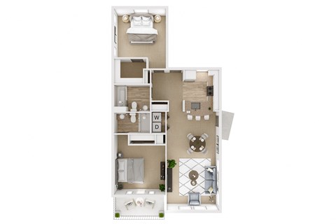 Floor plan for 2 beds, 2 baths, 1026 sqft